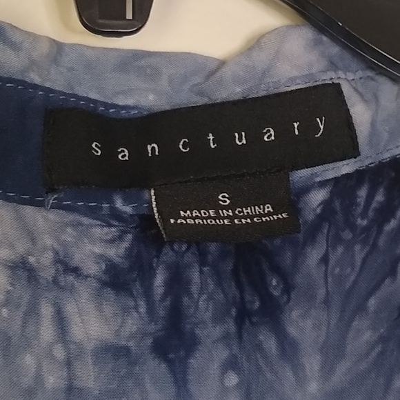 Sanctuary Tie Dye Cropped Tie Front Short Roll Tab Sleeve Collared Top Size S - Picture 4 of 5